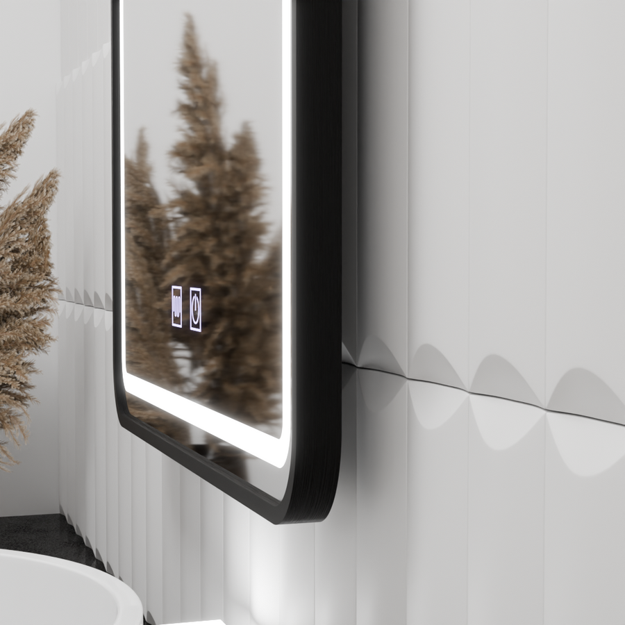 Specchio rettangolare a LED 90x75 cm EDGE Touch Demister System, specchi con cornice nera Korman E Titolo predefinito Alessandro Design