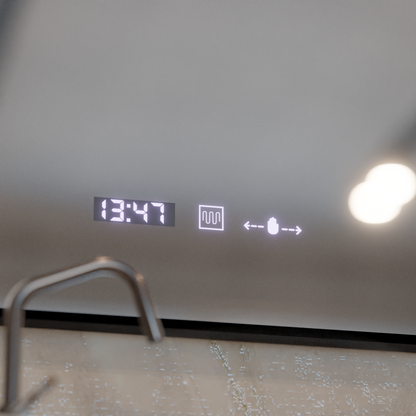 Specchio LED MotionGlow Sofia sensore con funzione antiappannante Termometro Orologio 110x75 cm Dimmerabile Luce Calda/Fredda/Neutra, Cornice Nera Spazzolata, Collezione Marcello Funghi Marcello Specchi Titolo predefinito Alessandro Design