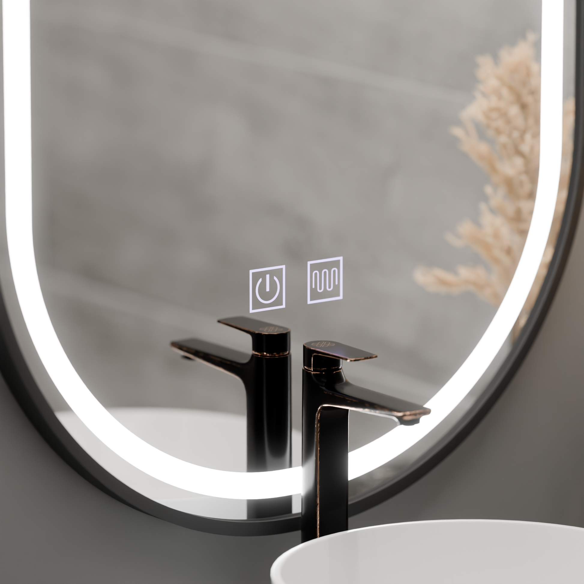 Oglinda LED Ovala 50x100cm VETRO Touch Sistem Dezaburire Dimabila, Rama Neagra Oglinzi Korman E Default Title Alessandro Design