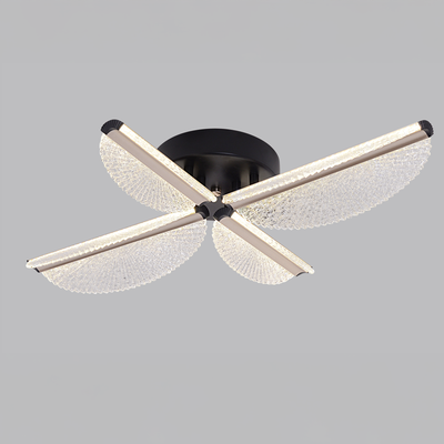 Lampadario LED con Telecomando TULLIO 43W, 4 Petali, Luce Fredda/Calda/Neutra, Dimmerabile, Nero