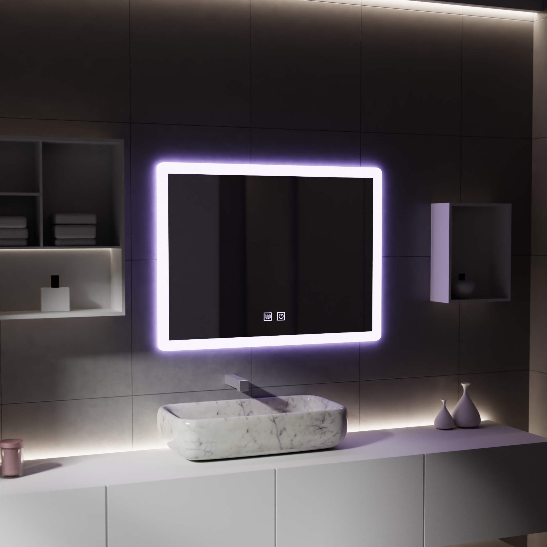 Specchio LED rettangolare, 80x60cm, Touch VENERA, Sistema Demister, Specchi Dimmerabili Korman E Titolo predefinito Alessandro Design