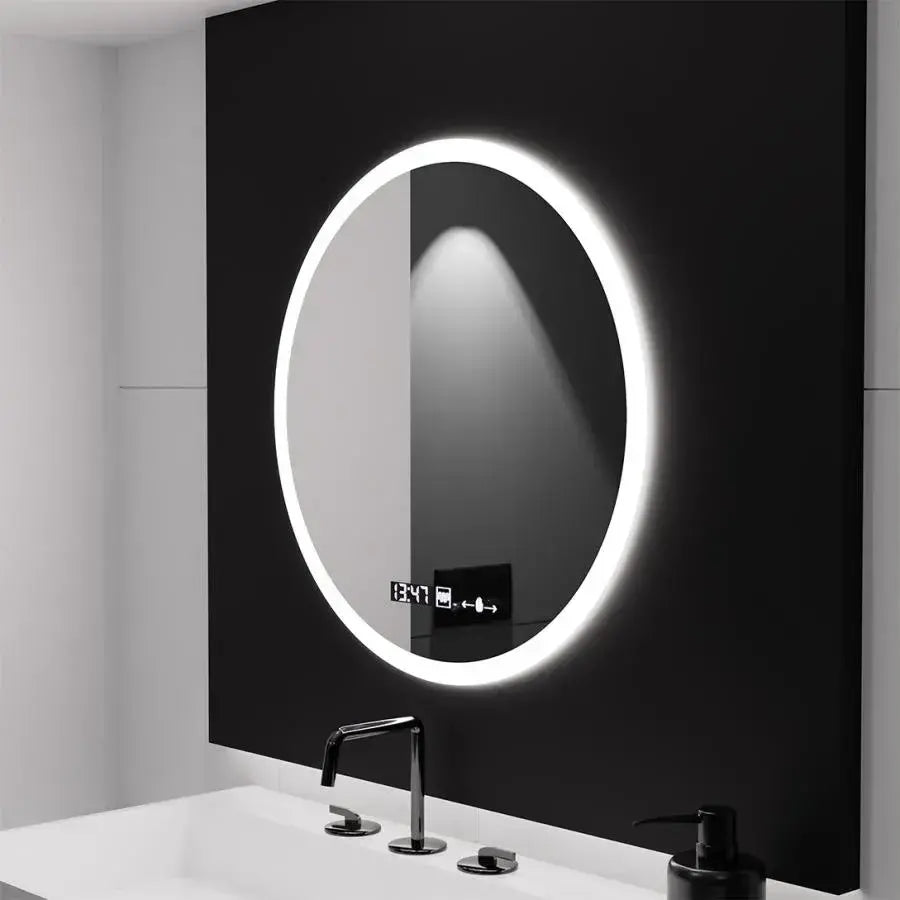 Specchio rotondo a LED, 70 cm, Elysee MotionGlow Marcello, sistema antiappannamento, orologio e termometro, specchi Dimabila Marcello Titolo predefinito Alessandro Design