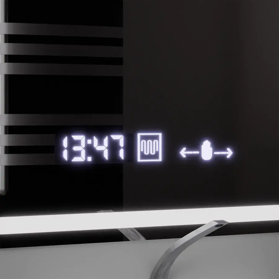 Specchio rettangolare a LED, 120x80 cm, Souverain MotionGlow Marcello, sistema antiappannamento, orologio e termometro, lente d'ingrandimento cosmetica, specchi Marcello dimmerabili Titolo predefinito Alessandro Design