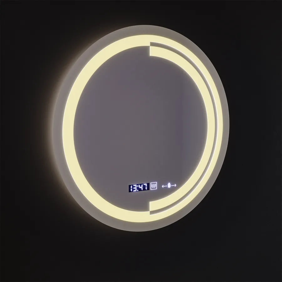 Specchio rotondo a LED, 60 cm, sensore MotionGlow Consuel Marcello, sistema antiappannamento, orologio e termometro, specchi dimmerabili Marcello Titolo predefinito Alessandro Design
