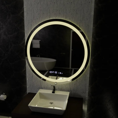 Specchio Rotondo a LED, 100 cm, Celeste MotionGlow Marcello, Sistema Antiappannamento, Orologio e Termometro, Specchi Dimabila Marcello Titolo predefinito Alessandro Design