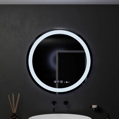 Specchio rotondo a LED, 60 cm, Celeste MotionGlow Marcello, sistema antiappannamento, orologio e termometro, dimmerabile, luce calda neutra fredda 3000K/4000K/6000K Marcello Mirrors Titolo predefinito Alessandro Design
