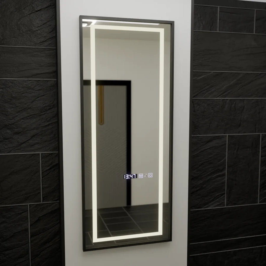 Specchio rettangolare a LED, 60x150 cm, sensore radar Bianca Marcello, sistema antiappannamento, orologio e termometro, Dimabila, Dressing Couture Dressing Mirrors Titolo predefinito Alessandro Design