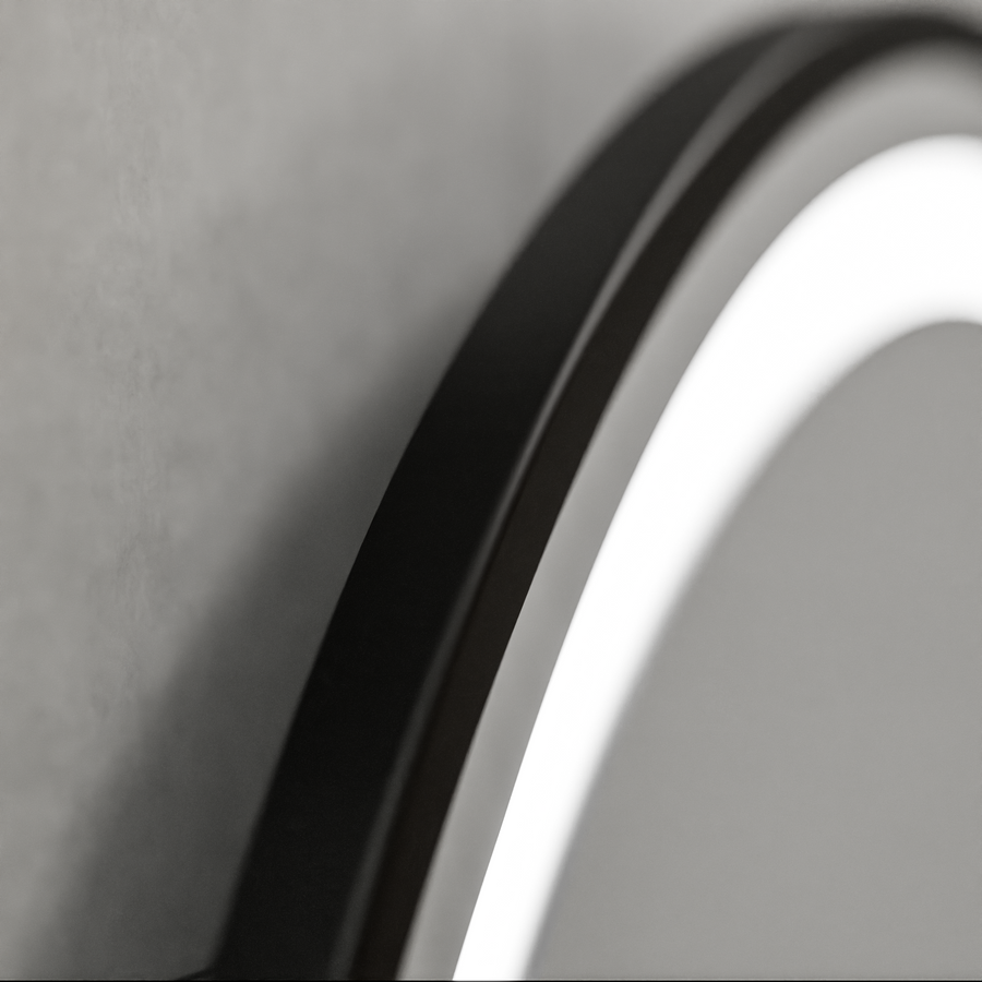 Specchio rotondo a LED, 100 cm, Celeste Majesté Noir MotionGlow Marcello, sistema antiappannamento, orologio e termometro, specchi dimmerabili Marcello Titolo predefinito Alessandro Design