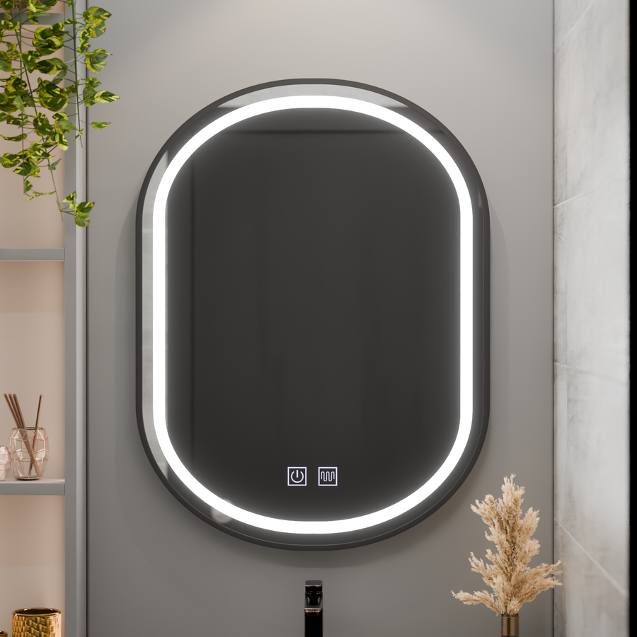 Specchio ovale a LED 50x80 cm VETRO Sistema antiappannamento dimmerabile touch, cornice nera Specchi Korman E Titolo predefinito Alessandro Design