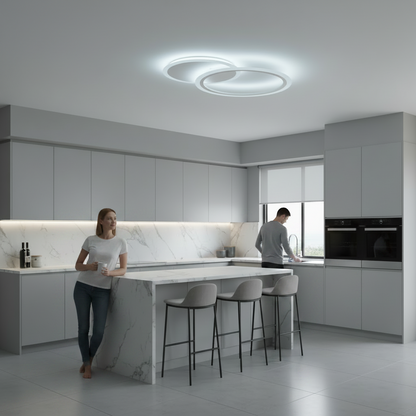 Lampadario a LED con telecomando LUCY 27W, 2 Cerchi, Luce Fredda/Calda/Neutra, Dimmerabile, Lampadario a LED Bianco con telecomando Titolo predefinito Alessandro Design