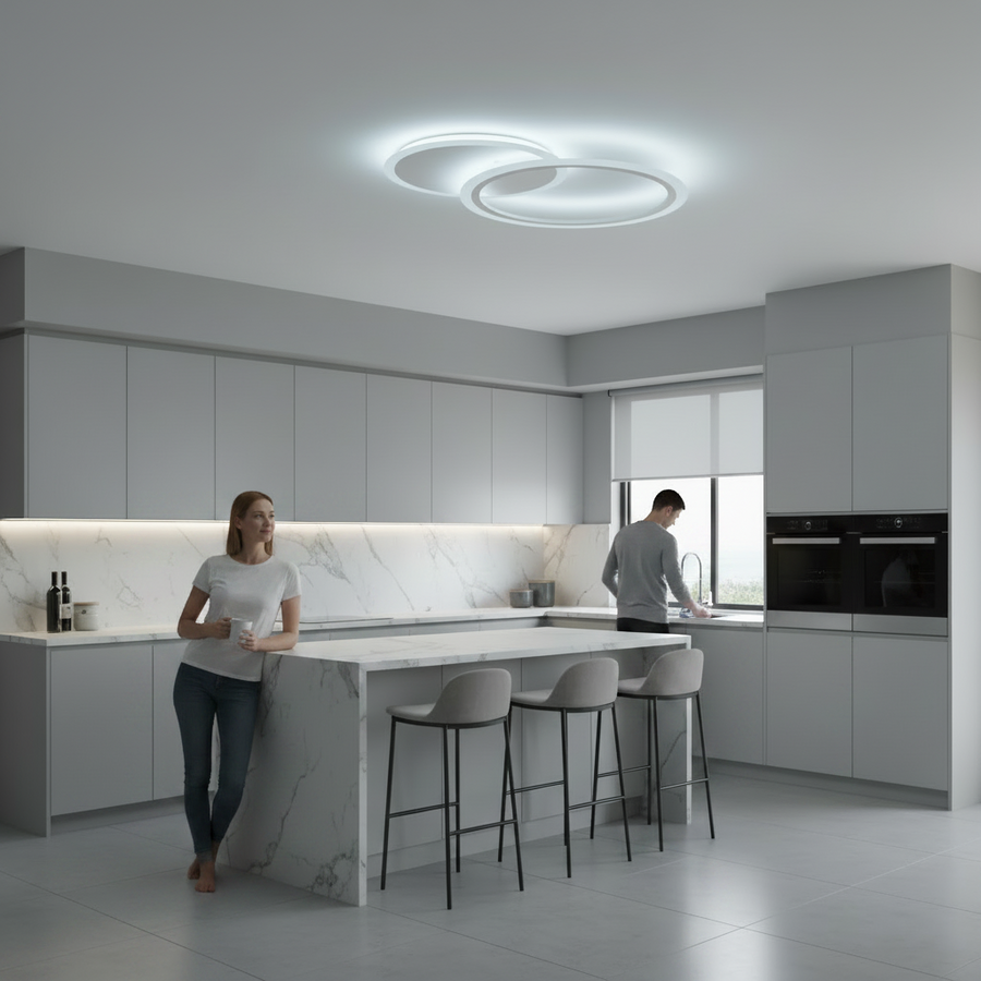 Lampadario a LED con telecomando LUCY 27W, 2 Cerchi, Luce Fredda/Calda/Neutra, Dimmerabile, Lampadario a LED Bianco con telecomando Titolo predefinito Alessandro Design
