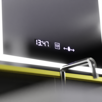 Specchio rettangolare a LED, 50x70 cm, Verite Royale Gold Motion Glow Marcello, sistema antiappannamento, orologio e termometro, specchi dimmerabili Marcello Titolo predefinito Alessandro Design