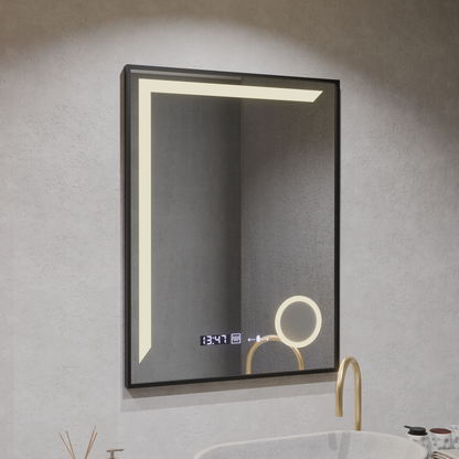 Oglinda LED Senzor MotionGlow Francesca 60x80 cm Lumina Calda/Rece/Neutra Dimabila Rama Negru Brushed Sistem Dezaburire Termometru Ceas Colectia Marcello Funghi Oglinzi Marcello Default Title Alessandro Design