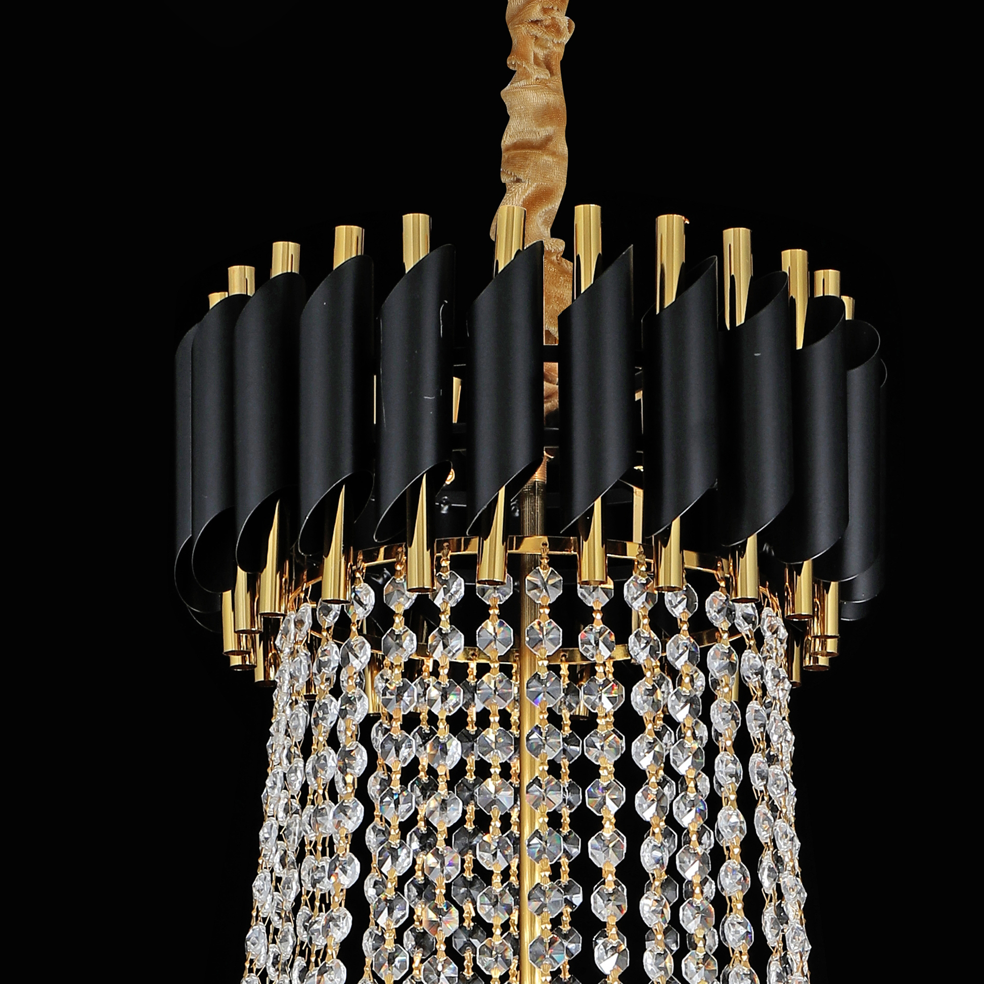 Lampadario in Cristallo CC900/800X1200, 23xE14, Diametro 80cm, Altezza 120cm, Oro Lucido e Nero, Altezza Regolabile, Design Elegante Lampadari in Cristallo Titolo predefinito Alessandro Design