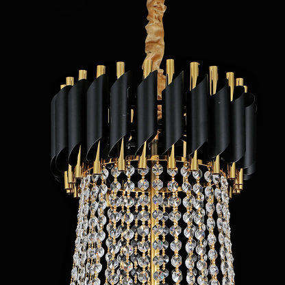 Lampadario in Cristallo CC900/800X1200, 23xE14, Diametro 80cm, Altezza 120cm, Oro Lucido e Nero, Altezza Regolabile, Design Elegante Lampadari in Cristallo Titolo predefinito Alessandro Design