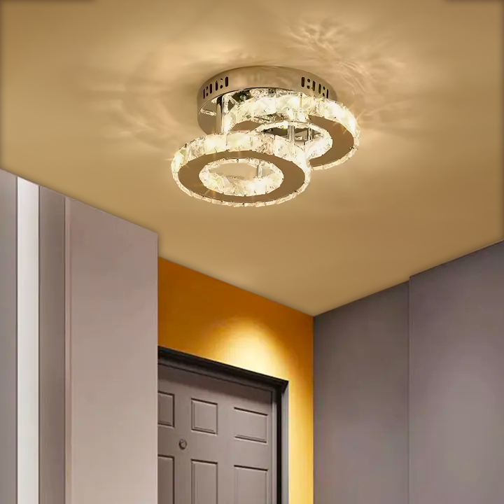 Lampadario LED in cristallo ROYALO ROTONDA 26W, 2 Cerchi, Luce Fredda/Calda/Neutra, Lampadari LED Cromo Lucido Titolo predefinito Alessandro Design