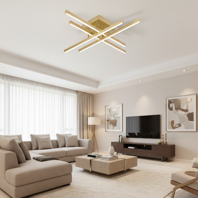 Lampadario LED con Telecomando LINEX, 53W, Luce 3000K/4000K/6000K, Dimmerabile, Oro