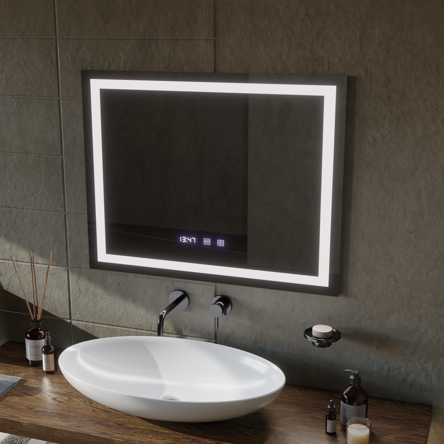 LED Touch MODENA Specchio Sistema Disappannante, Orologio e Temperatura 80x60 cm Specchi Korman S Titolo predefinito Alessandro Design