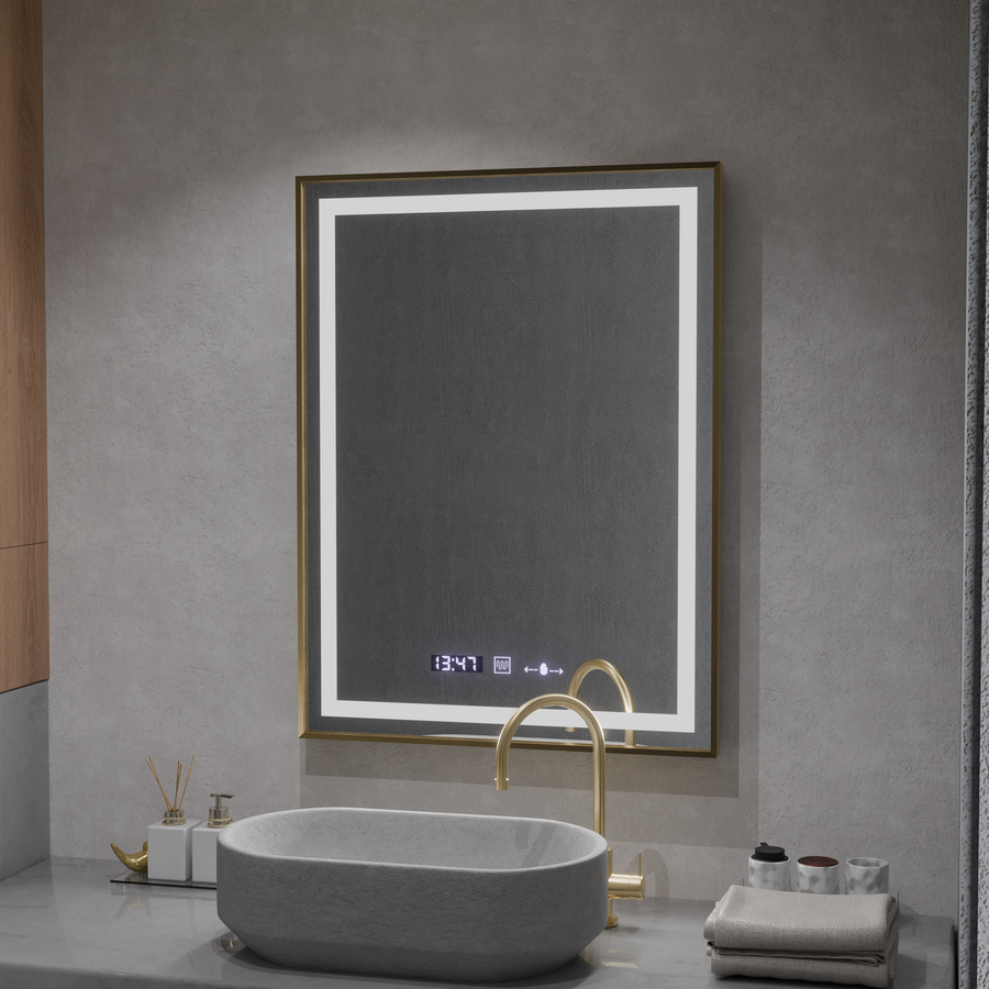 Oglinda LED Rectangulara, 60x80cm, Verite Royale Gold MotionGlow Marcello, Sistem Dezaburire, Ceas & Termometru, Dimabila Oglinzi Marcello Default Title Alessandro Design