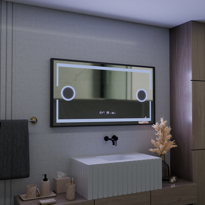 Specchio LED MotionGlow Sensore Domingo con funzione antiappannante Termometro Orologio 120x65 cm Dimmerabile Luce Fredda/Calda/Neutra, Cornice Nera Spazzolata, collezione Marcello Funghi Marcello Specchi Titolo predefinito Alessandro Design