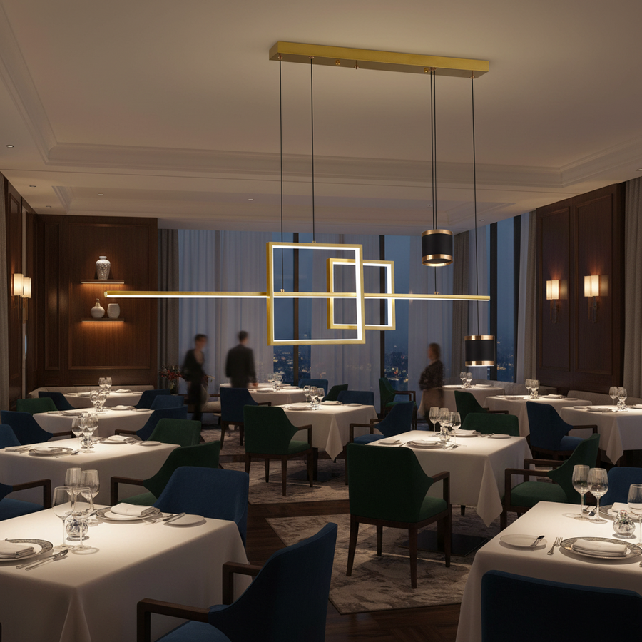 Lampadario a sospensione LED con telecomando DENISSE 81W, Luce Fredda/Calda/Neutra, Dimmerabile, Oro, Altezza regolabile, 2233/4GD Lampadari a LED con telecomando Titolo predefinito Alessandro Design