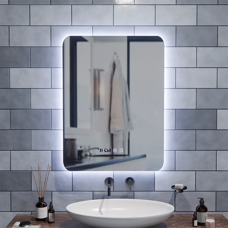 ARTAR Touch Specchio LED Rettangolare, 60X80cm, Sistema Disappannante, Dimmerabile, Orologio e Temperatura, Luce Calda Neutra Fredda 3000K/4000K/6000K