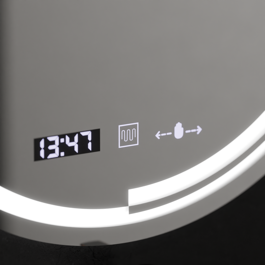 Specchio rotondo a LED, 60 cm, sensore MotionGlow Consuel Marcello, sistema antiappannamento, orologio e termometro, specchi dimmerabili Marcello Titolo predefinito Alessandro Design
