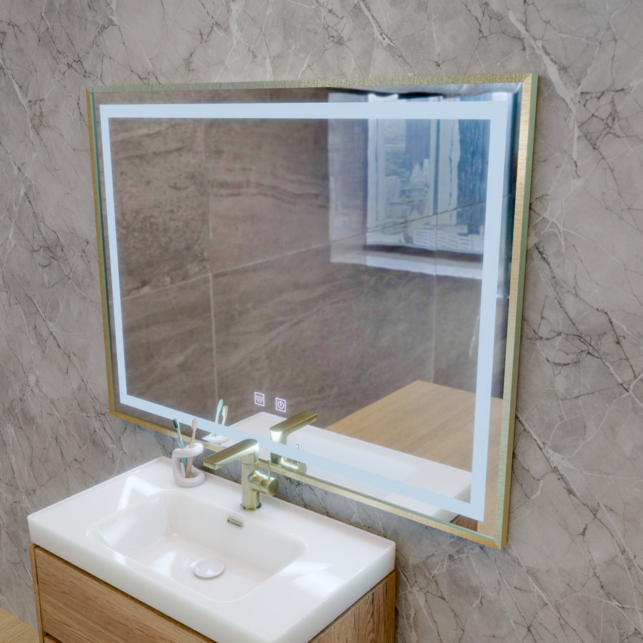 Specchio RAYNA Touch LED, 80x60 cm, funzione Demist, cornice oro spazzolato Specchi Korman E Titolo predefinito Alessandro Design