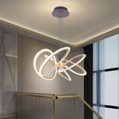 Lampadario LED sospensione con telecomando RIMINI 86W, 5 Elementi, Luce Fredda/Calda/Neutra, Dimmerabile, Oro