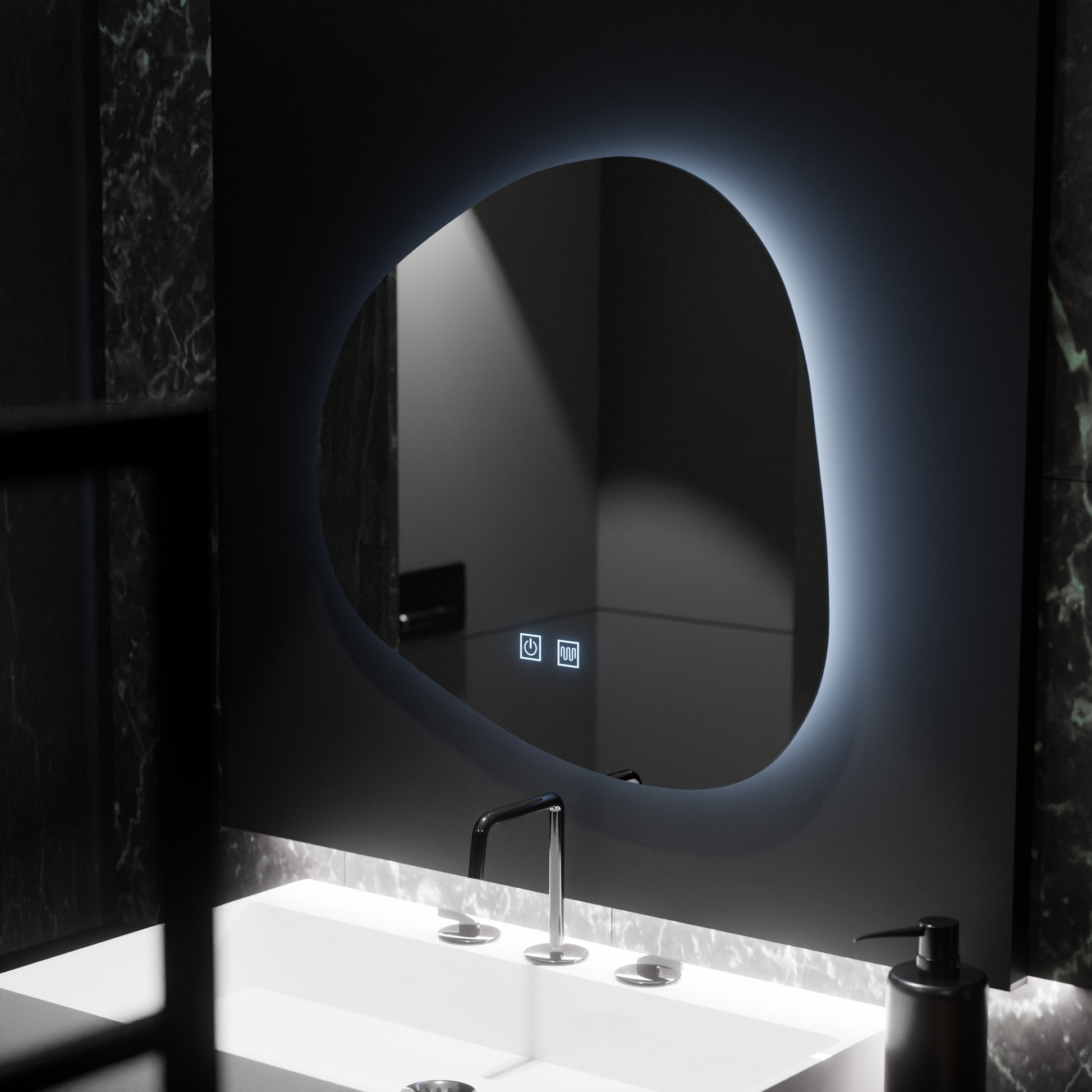 Specchio organico a LED 60x60 cm, Duna Touch, sistema Demister, specchi dimmerabili Korman E Titolo predefinito Alessandro Design