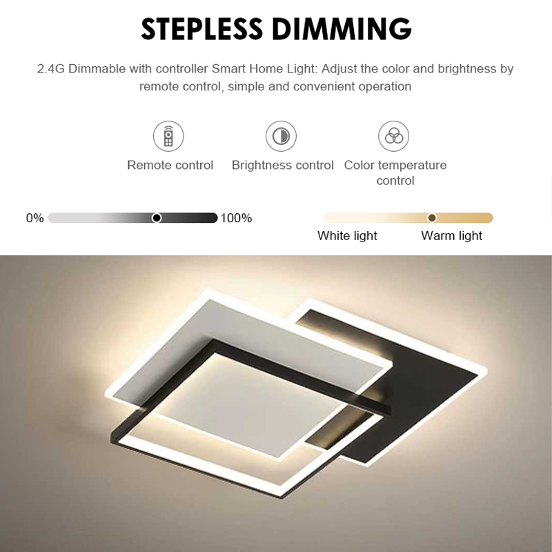 Lampadario a LED con telecomando CHIARA 98W, 3 Quadrati, Luce Fredda/Calda/Neutra, Dimmerabile, Nero Lampadari a LED con telecomando Titolo predefinito Alessandro Design