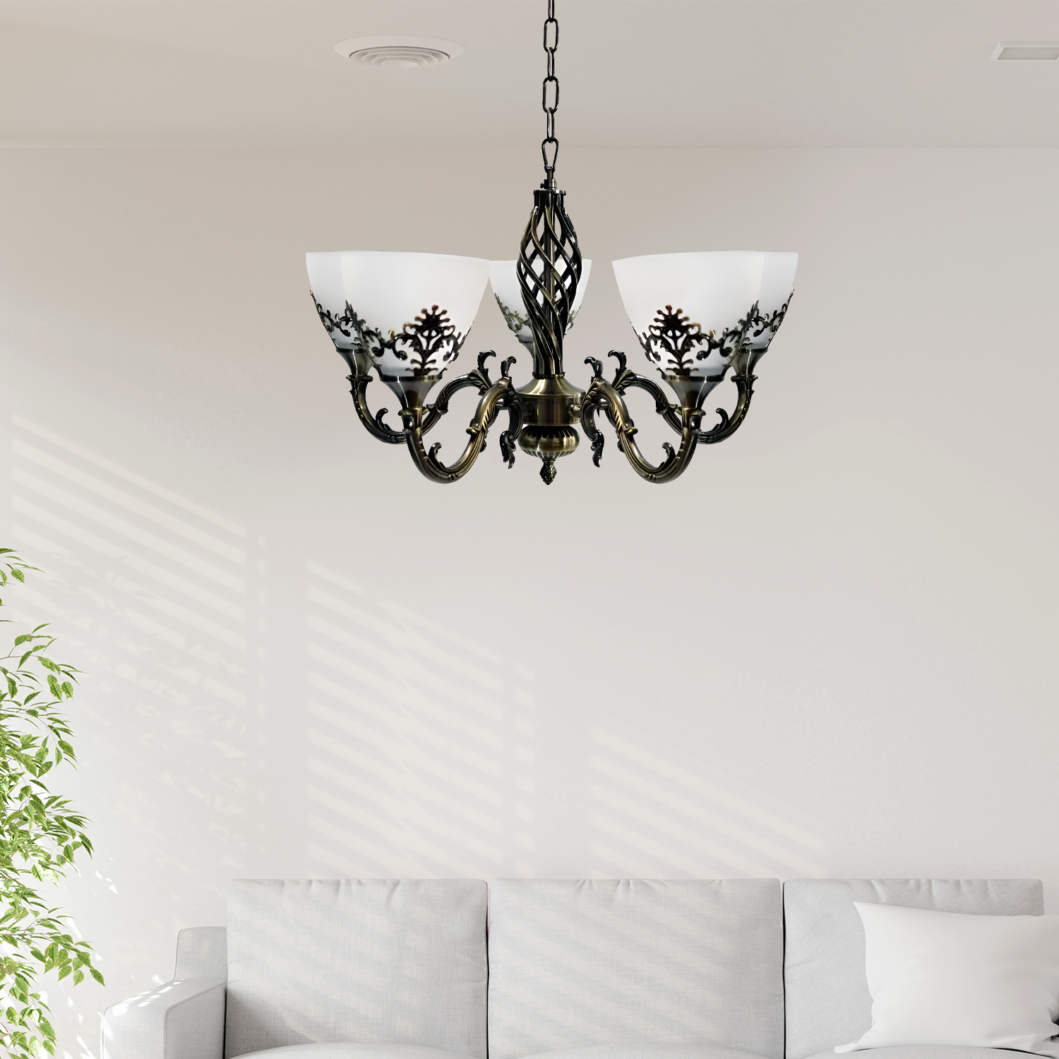 Lampadario rustico COTTAGE, 5XE27, bronzo antico, candelabri classici in metallo e vetro Titolo predefinito Alessandro Design