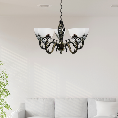 Lampadario rustico COTTAGE, 5XE27, bronzo antico, candelabri classici in metallo e vetro Titolo predefinito Alessandro Design