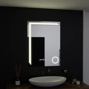 Specchio rettangolare a LED, 60x80 cm, Precision MotionGlow Marcello, sistema antiappannamento, orologio e termometro, lente d'ingrandimento cosmetica, specchi dimmerabili Marcello Titolo predefinito Alessandro Design