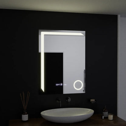 Specchio rettangolare a LED, 60x80 cm, Precision MotionGlow Marcello, sistema antiappannamento, orologio e termometro, lente d'ingrandimento cosmetica, specchi dimmerabili Marcello Titolo predefinito Alessandro Design
