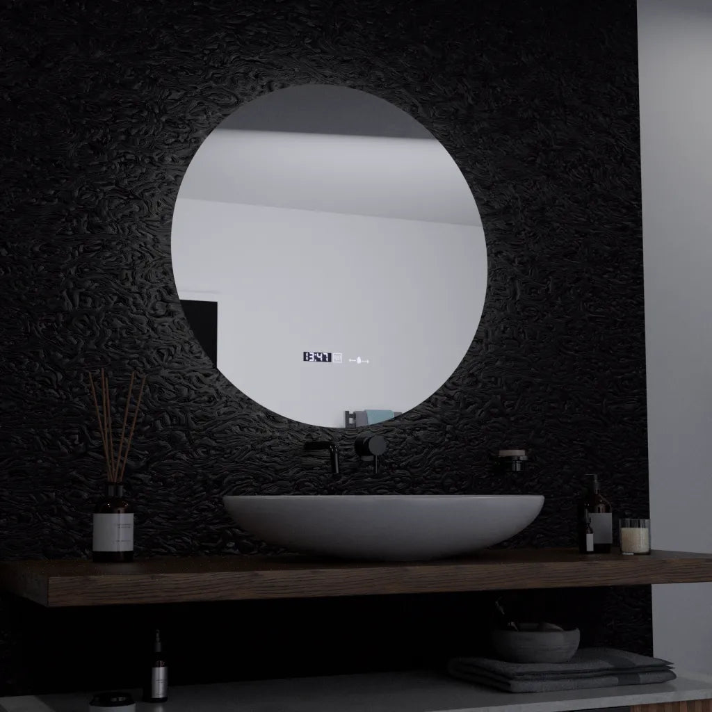 Specchio rotondo a LED, 60 cm, Serenite MotionGlow Marcello, sistema antiappannamento, orologio e termometro, specchi dimmerabili Marcello Titolo predefinito Alessandro Design