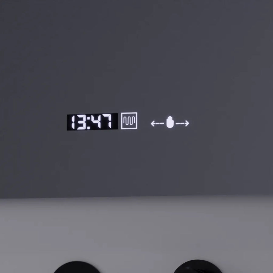Specchio rettangolare a LED, 80x60 cm, Precision MotionGlow Marcello, sistema antiappannamento, orologio e termometro, lente d'ingrandimento cosmetica, specchi Marcello dimmerabili Titolo predefinito Alessandro Design