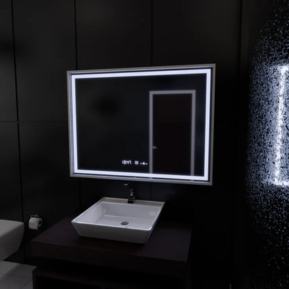 Specchio rettangolare a LED, 80x60 cm, Verite Imperial Silver Motion Glow Marcello, sistema antiappannamento, orologio e termometro, specchi dimmerabili Marcello Titolo predefinito Alessandro Design