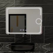 Specchio rettangolare a LED, 80x60 cm, Eclat MotionGlow Marcello, sistema antiappannamento, orologio e termometro, lente d'ingrandimento cosmetica, specchi Marcello dimmerabili Titolo predefinito Alessandro Design
