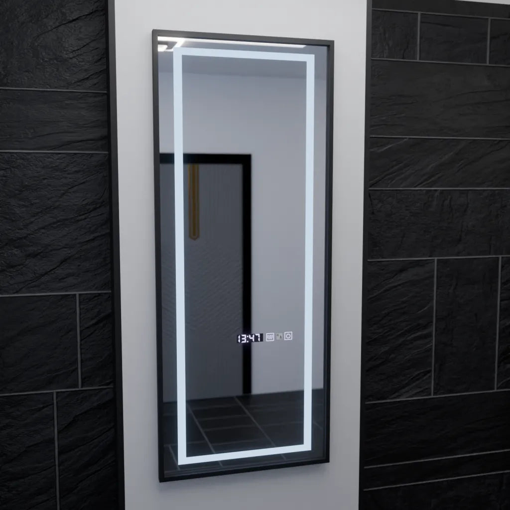 Specchio rettangolare a LED, 60x150 cm, sensore radar Bianca Marcello, sistema antiappannamento, orologio e termometro, Dimabila, Dressing Couture Dressing Mirrors Titolo predefinito Alessandro Design