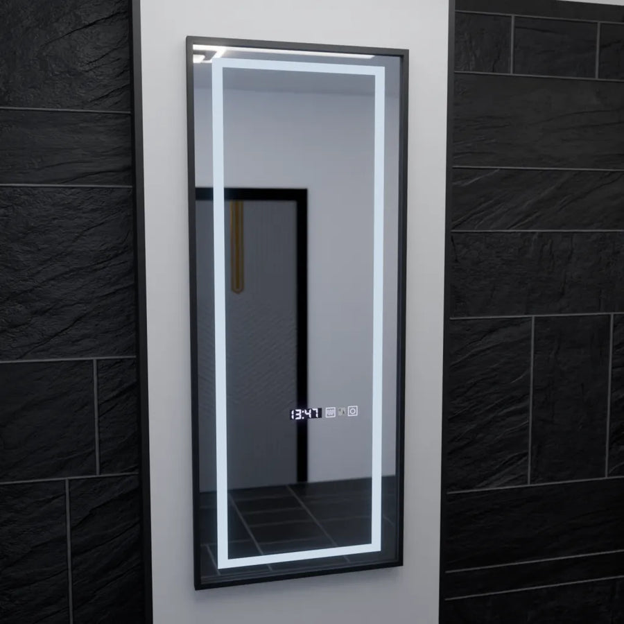 Specchio rettangolare a LED, 60x150 cm, sensore radar Bianca Marcello, sistema antiappannamento, orologio e termometro, Dimabila, Dressing Couture Dressing Mirrors Titolo predefinito Alessandro Design