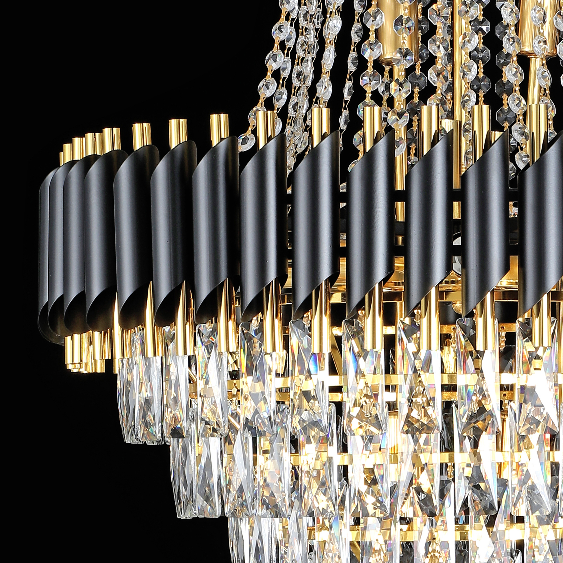 Lampadario in Cristallo CC900/800X1200, 23xE14, Diametro 80cm, Altezza 120cm, Oro Lucido e Nero, Altezza Regolabile, Design Elegante Lampadari in Cristallo Titolo predefinito Alessandro Design