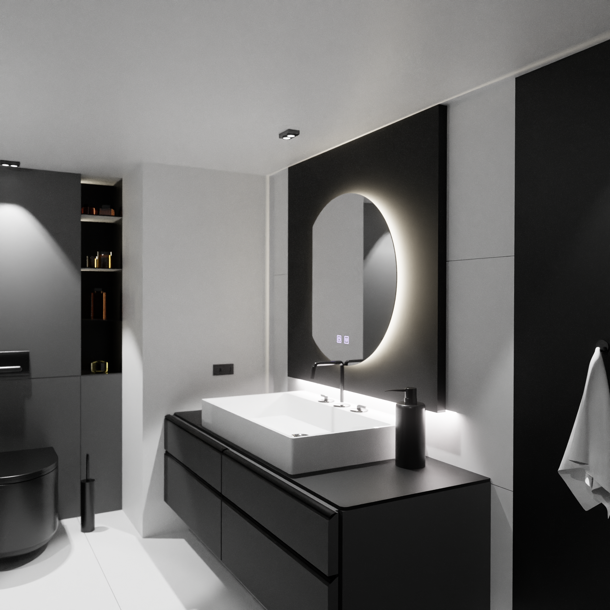 Semiluna LED Specchio 54x60, Arcana Touch, Sistema Demister, Specchi Dimmerabili Korman E Titolo predefinito Alessandro Design