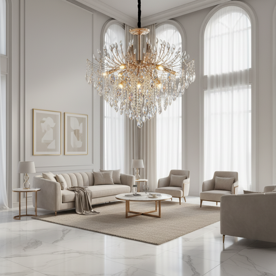 Candelabru Cristal PALERMO Regalis, 12x E14, Diametru 80cm, Auriu