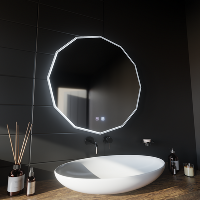 Oglinda LED Rotunda, 60cm, VIVO Touch, Sistem Dezaburire, Dimabila