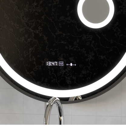 Specchio rotondo a LED, 11 W, 60 cm, sensore Micah Marcello MotionGlow, sistema antiappannamento, orologio e termometro, lente d'ingrandimento cosmetica, specchi Marcello dimmerabili Titolo predefinito Alessandro Design