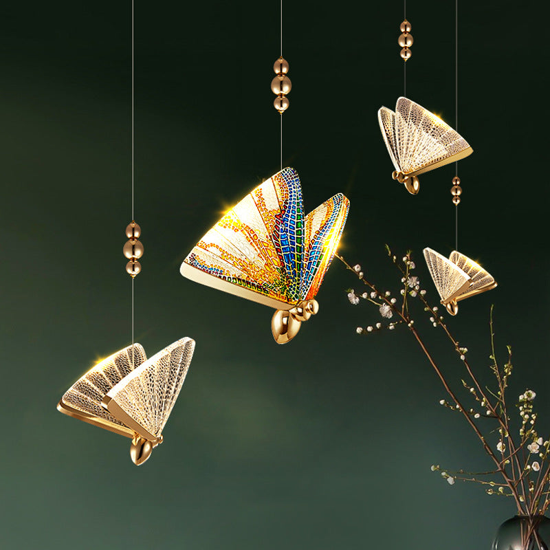 Lampada a sospensione LED a farfalla in acrilico 9W, luce calda/neutra/fredda 3000K/4000K/6000K, oro, metallo e acrilico, lampadari a LED regolabili in altezza Titolo predefinito Alessandro Design