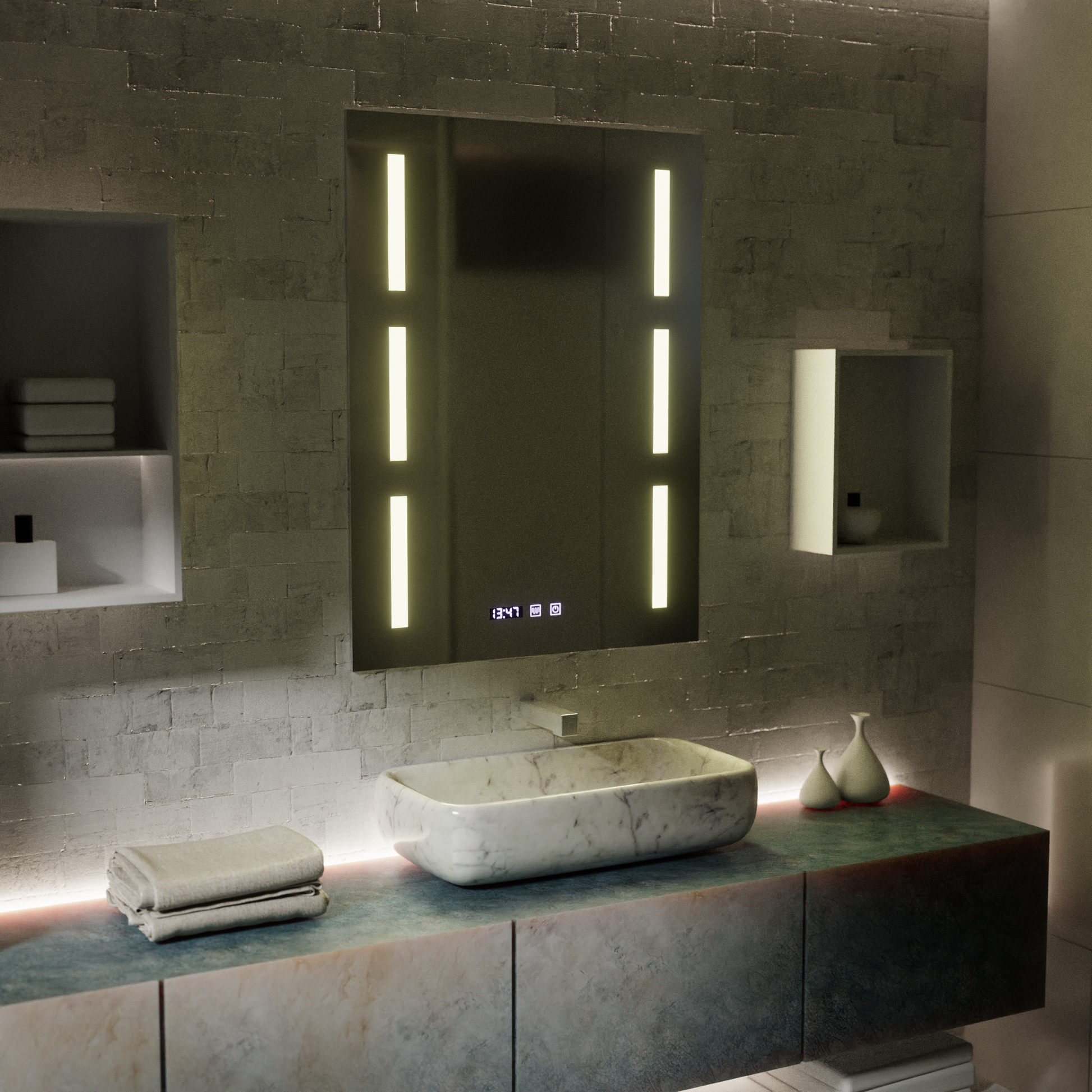 Oglinda LED Touch Erich S86/60X80 Sistem Dezaburire, Ceas si Temperatura 60x80 cm Oglinzi Korman S Default Title Alessandro Design