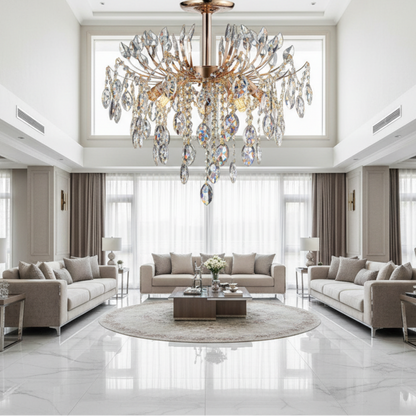 Candelabru Cristal PALERMO Eleganza 5xE14, Diametru 50cm, Auriu