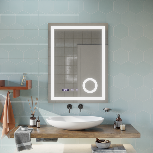 Specchio Touch LED NIVERA Sistema Antiappannante, Orologio e Temperatura 60x80 cm Specchi Cosmetici Ingranditori Korman S Titolo predefinito Alessandro Design